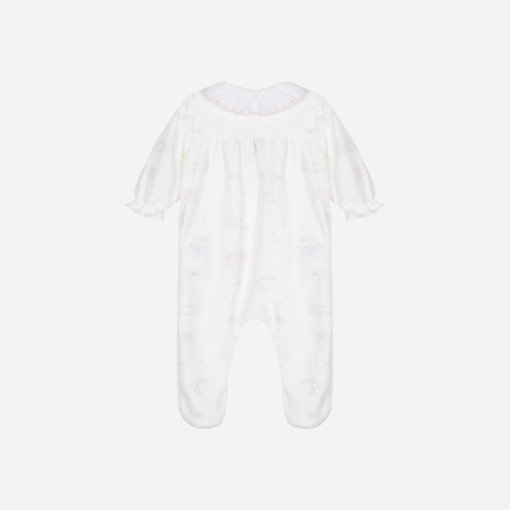 set footie velour toile print with beanie and blanket - sweet pink-895