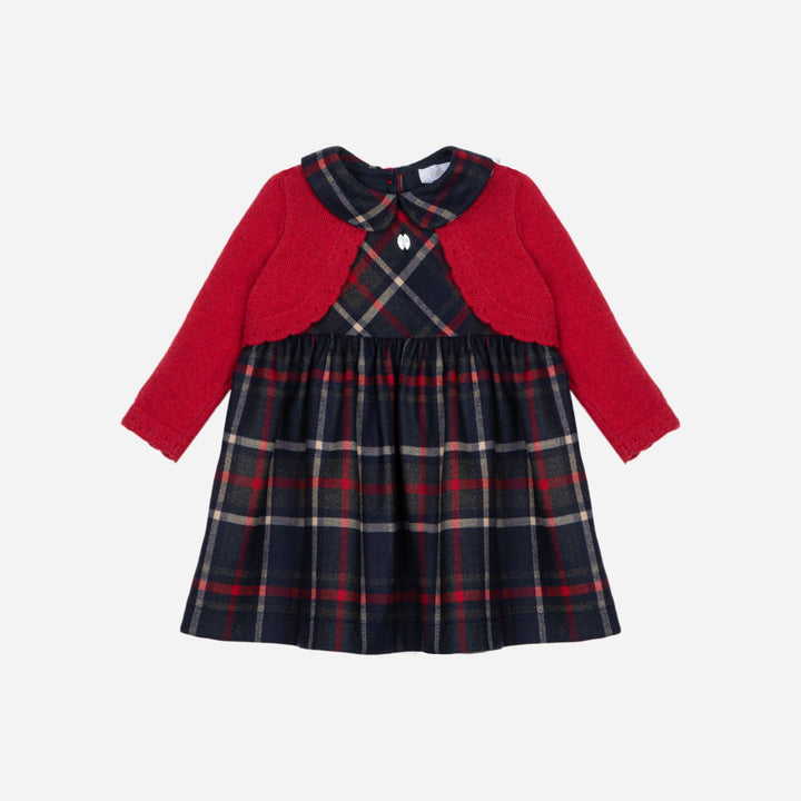 dress plaid with knit cardigan - red-960