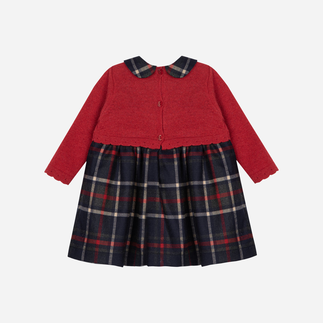 dress plaid with knit cardigan - red-960