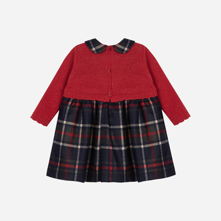 dress plaid with knit cardigan - red-960