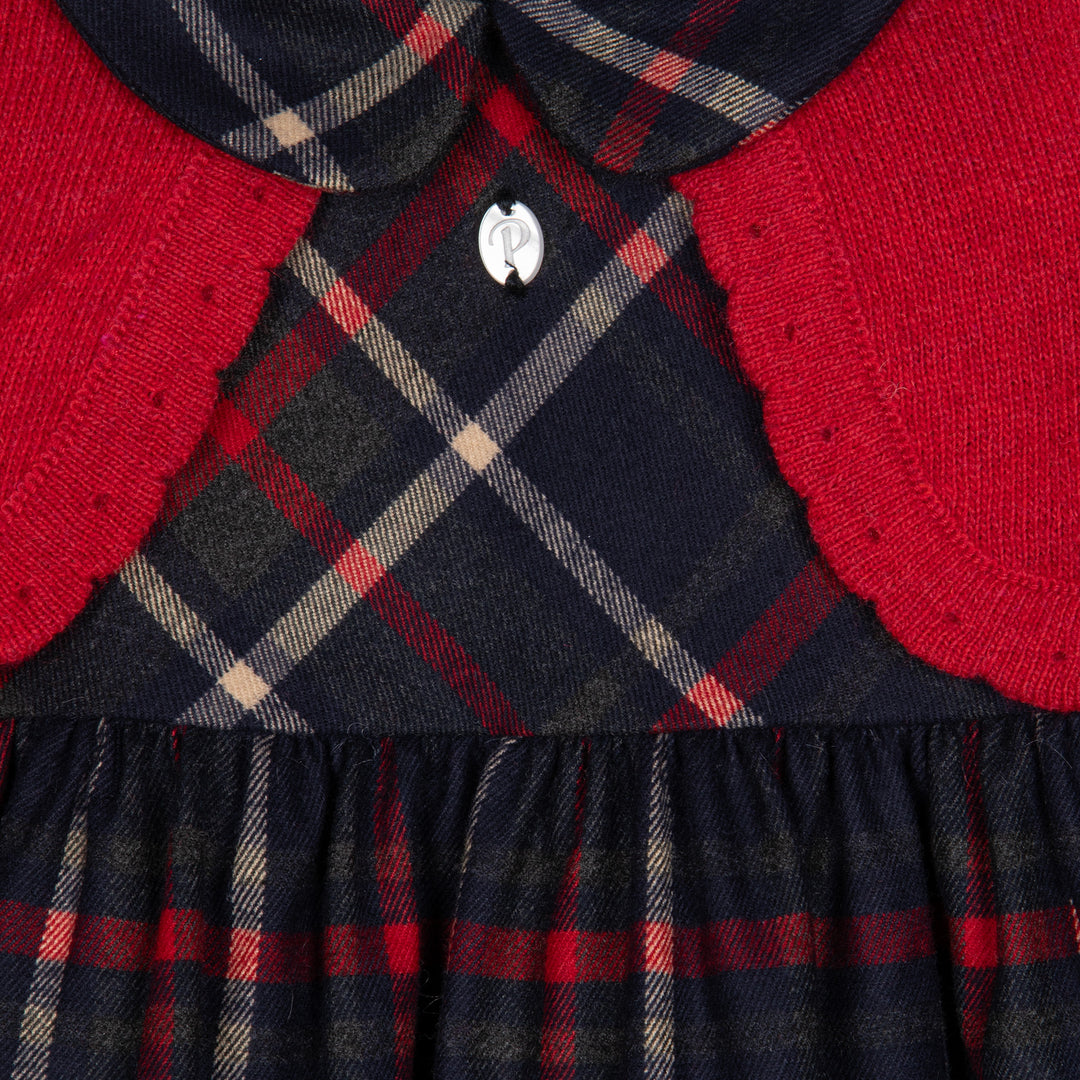 dress plaid with knit cardigan - red-960