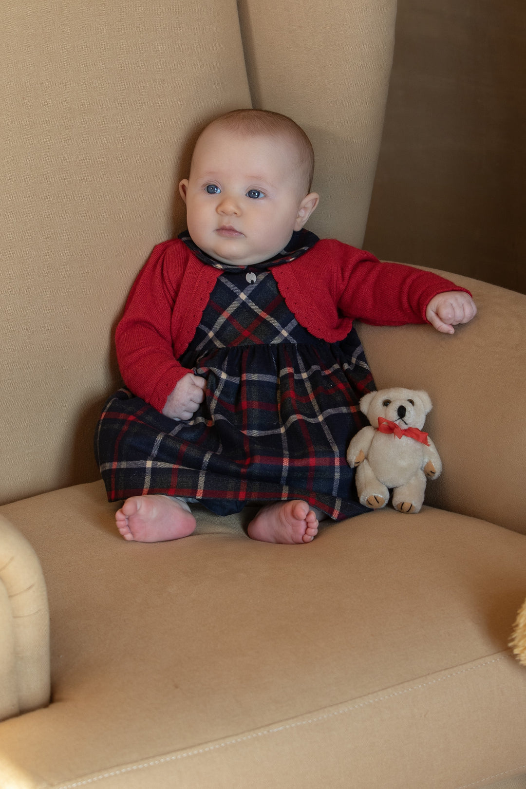 dress plaid with knit cardigan - red-960