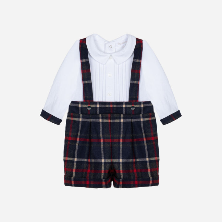 one piece plaid suspender shorts with attached blouse - balmoral tartn-z0133