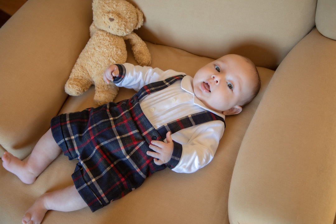 one piece plaid suspender shorts with attached blouse - balmoral tartn-z0133