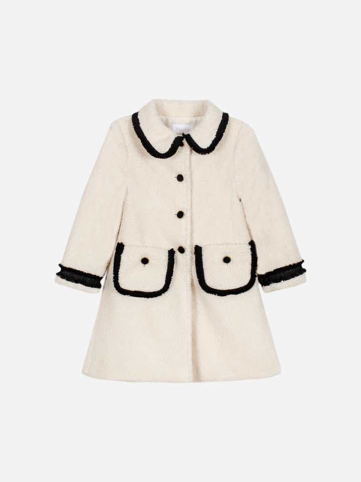 jacket long sherpa fringed trims - ivory-074