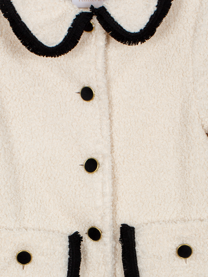 jacket long sherpa fringed trims - ivory-074
