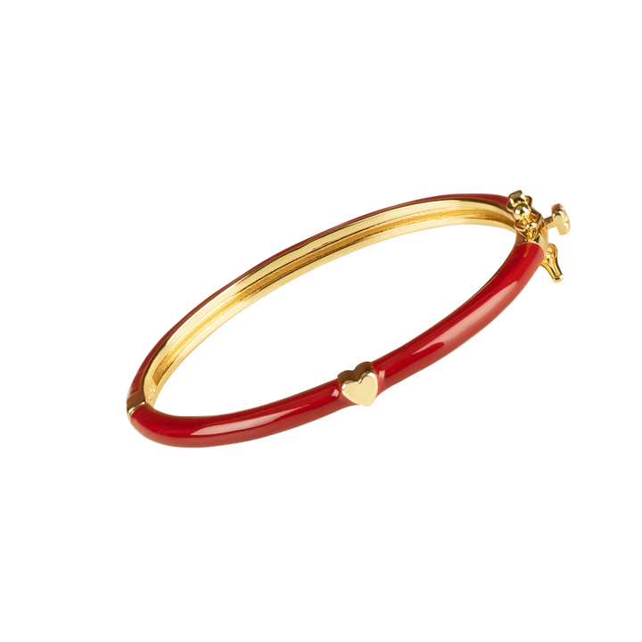 bracelet enamel bangle with heart - deep red
