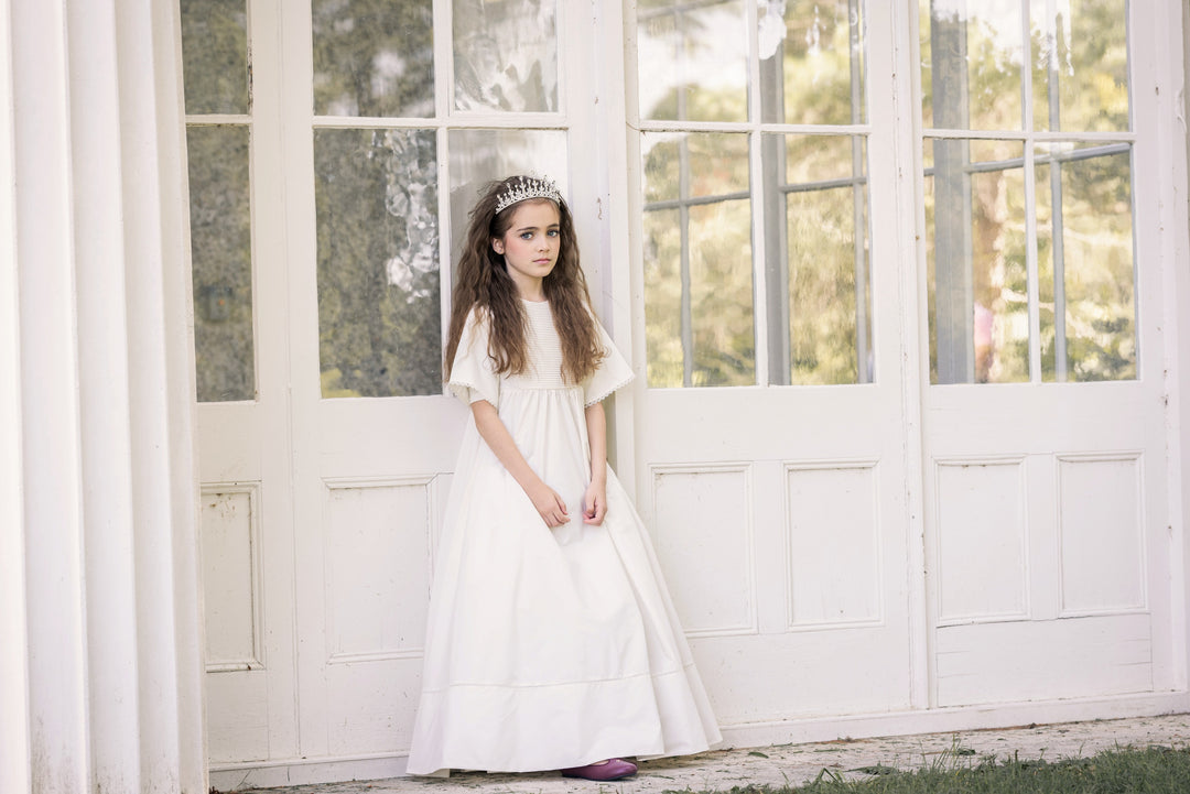 gown alice taffeta pintuck bib - ivory