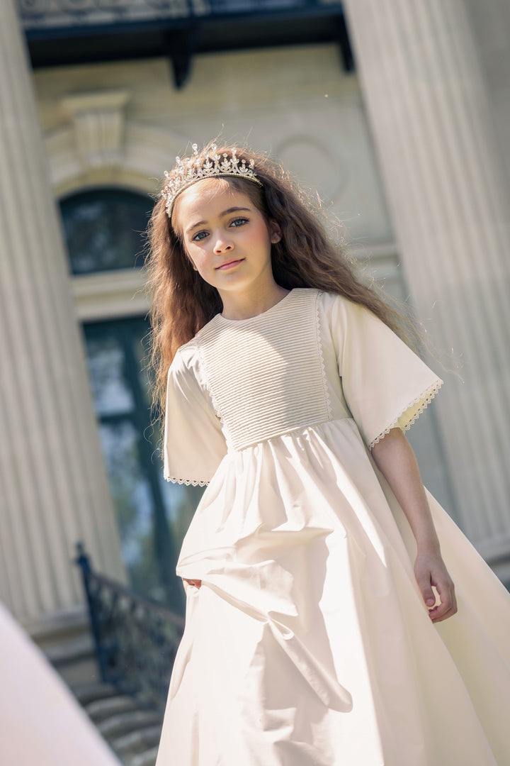gown alice taffeta pintuck bib - ivory