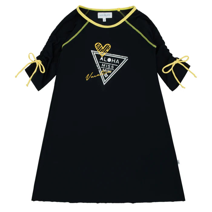 cover up postcard color trim drawstring - black