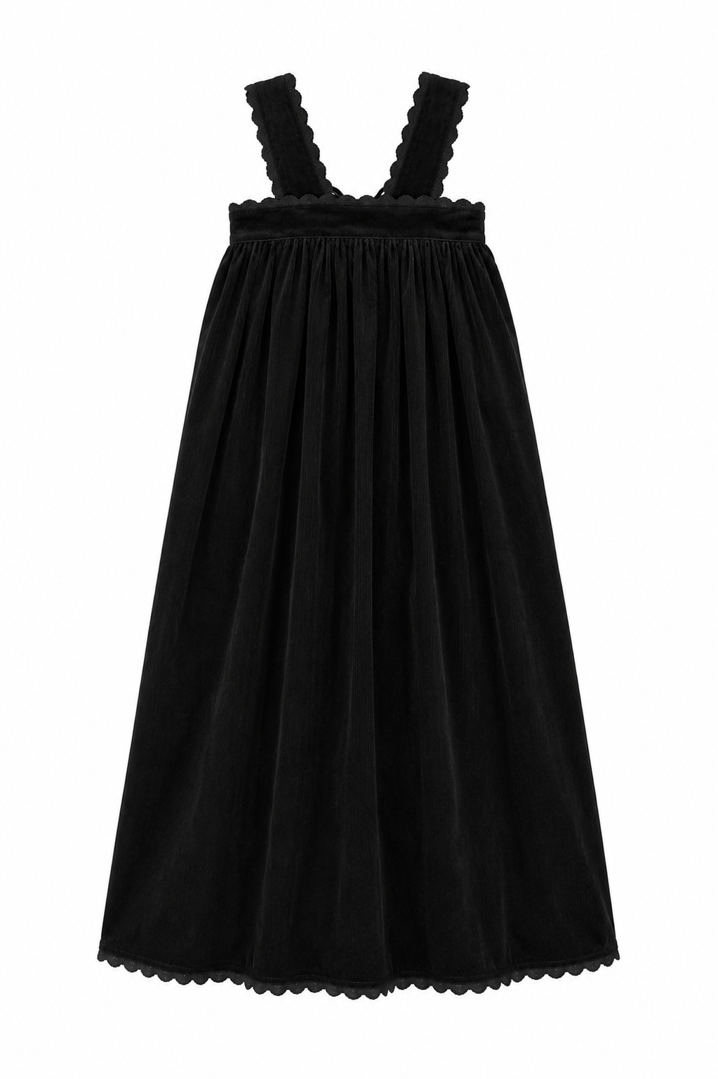 maxi dress velour corduroy ric rac trim jumper - black