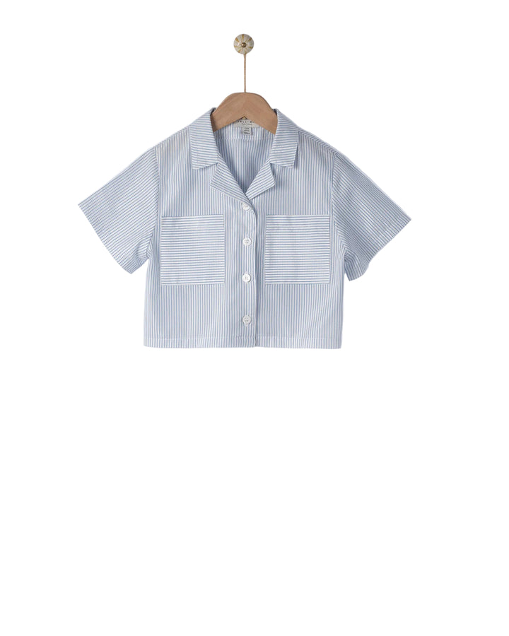 set outfit crop lurex striped shirt and skirt - white/blue