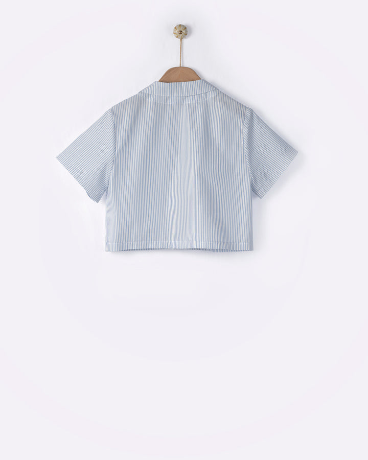 set outfit crop lurex striped shirt and skirt - white/blue