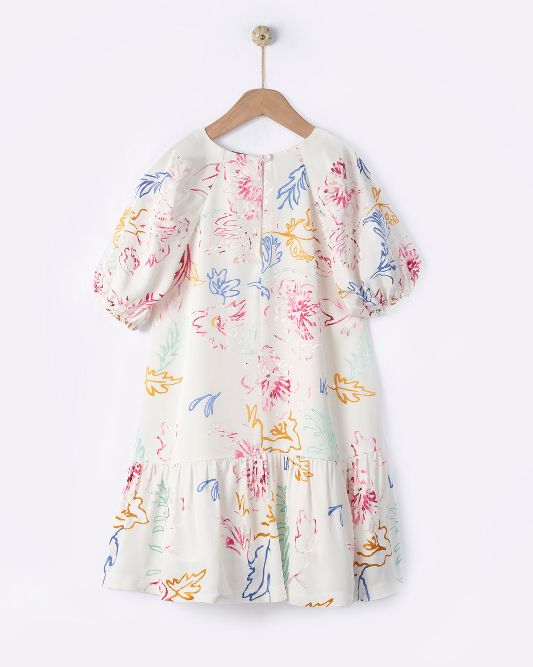 dress glossy floral print flutter - off white
