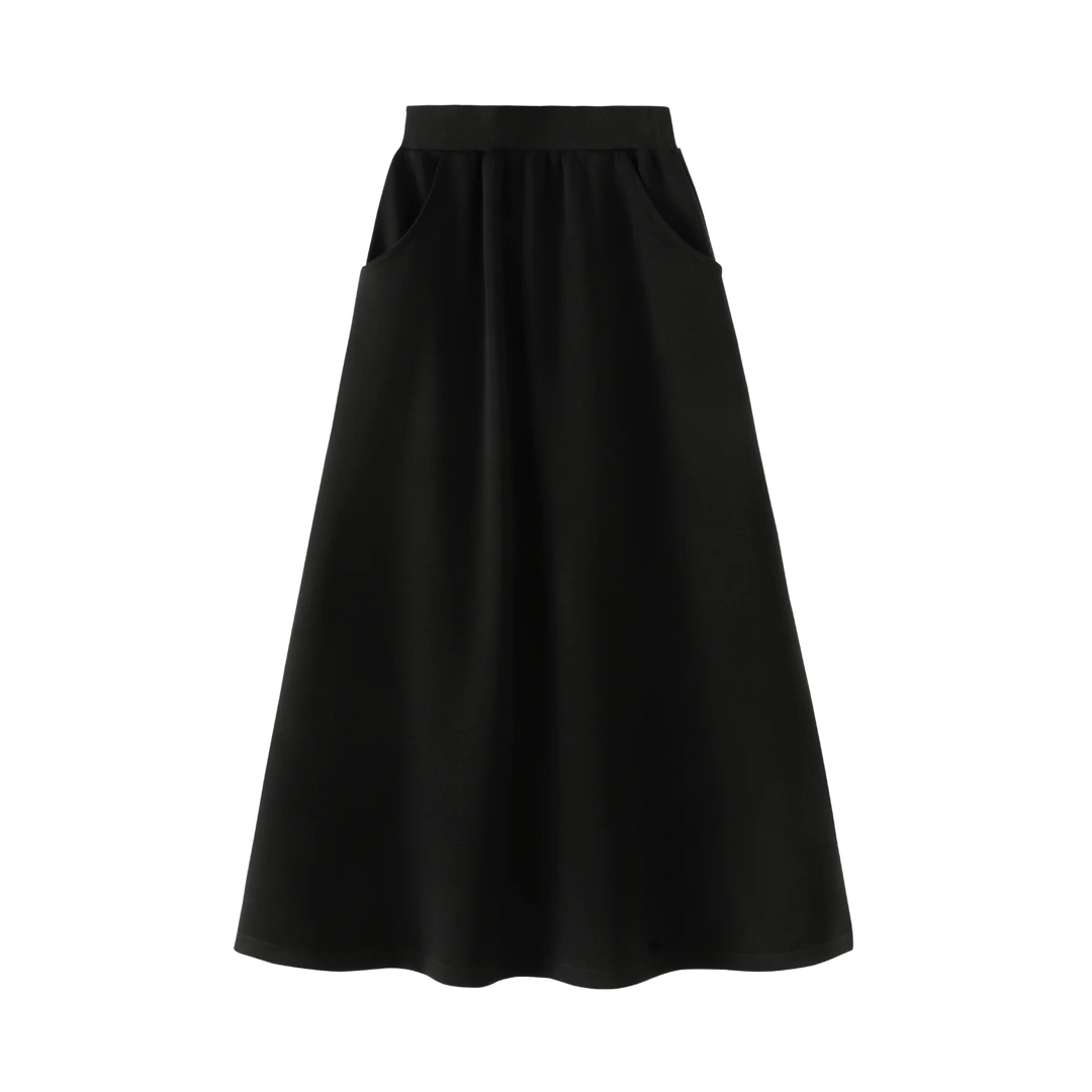 skirt midi with side pockets - black