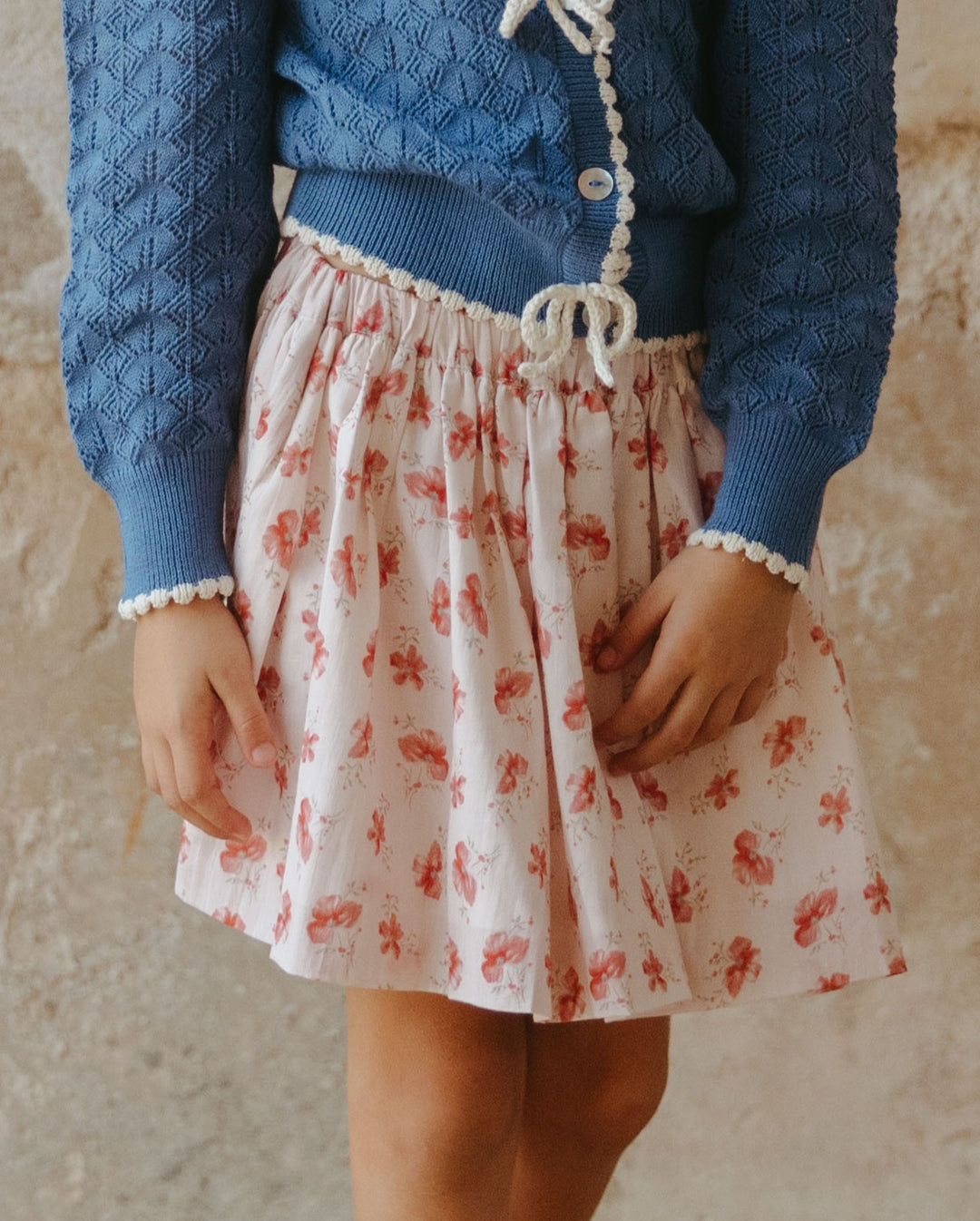 top l/s crochet knit bow cardigan - coastal blue