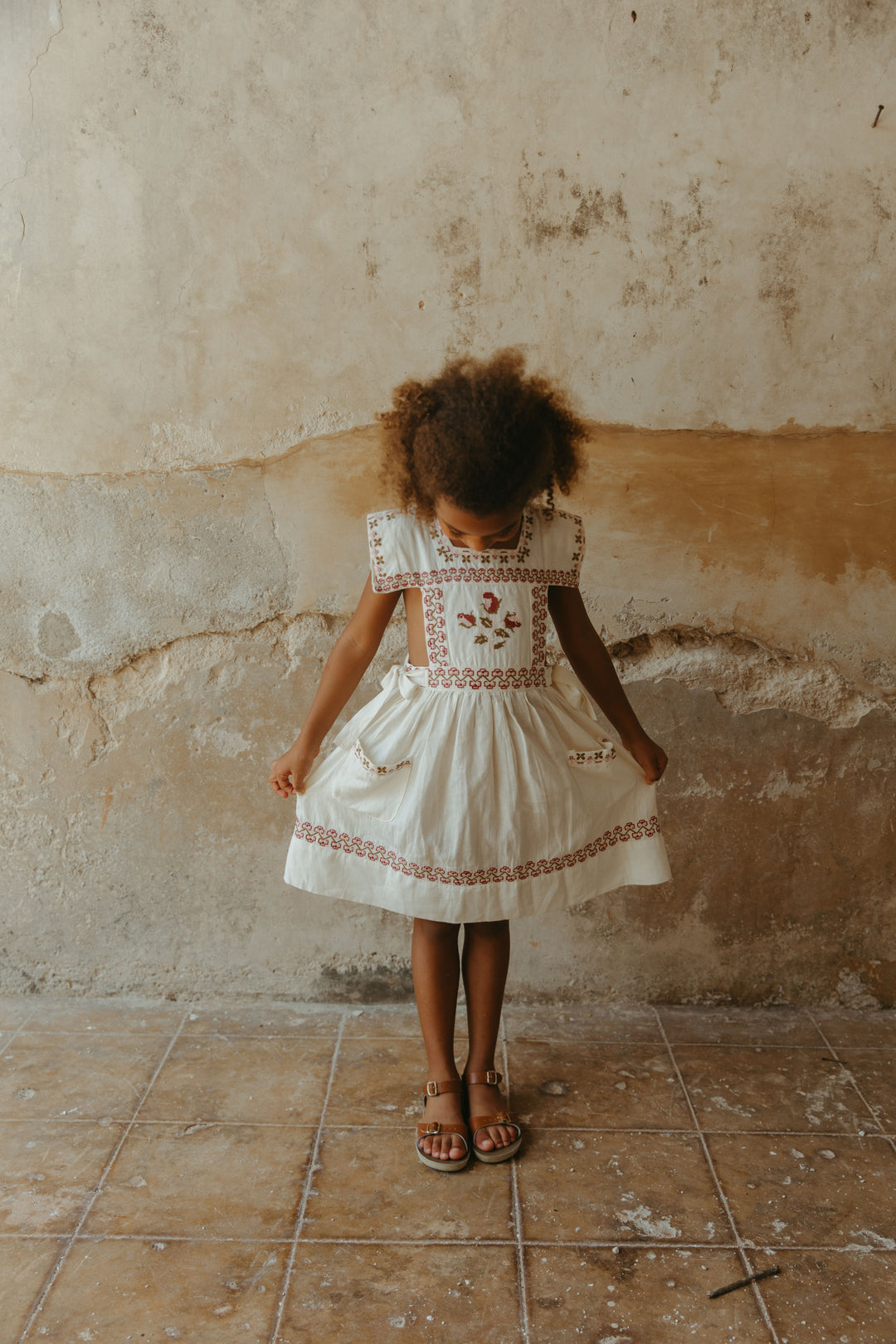 dress linen embroidered stitch apron jumper
