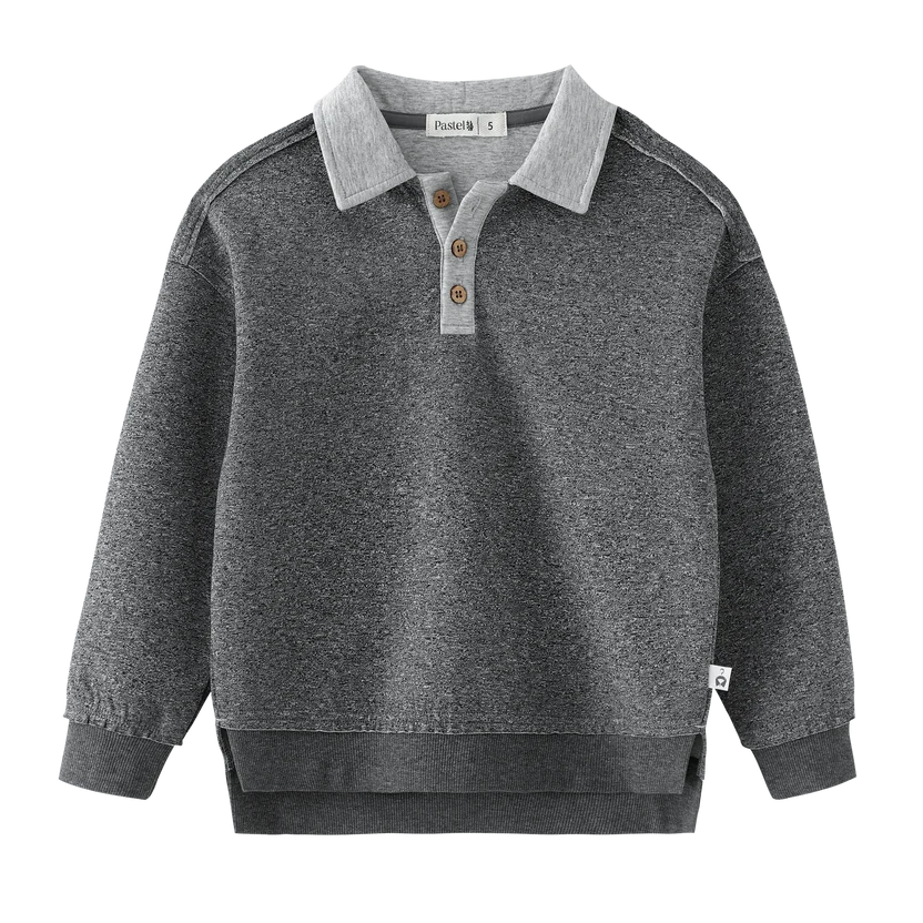 polo l/s contrast collar - grey