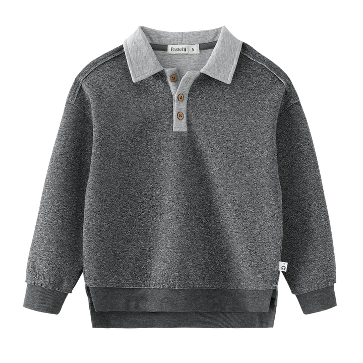 polo l/s contrast collar - grey