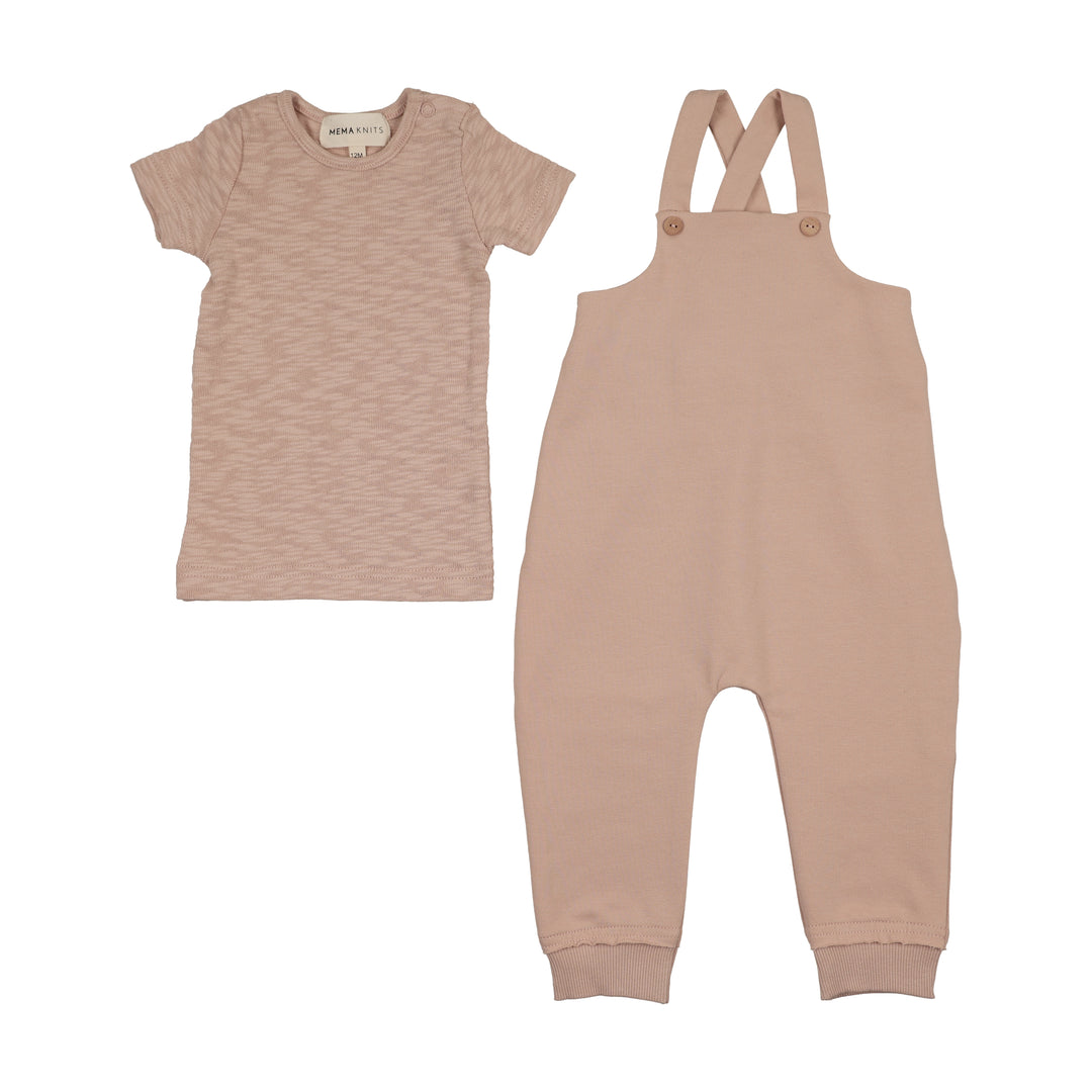 set outfit tee s/s and long romper - pale pink