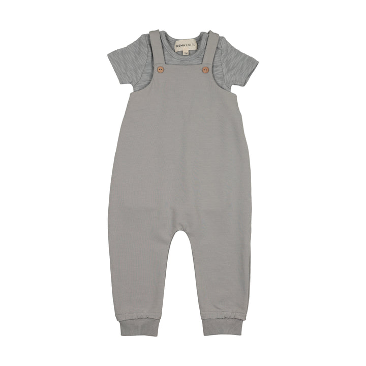 set outfit tee s/s and long romper - dove blue