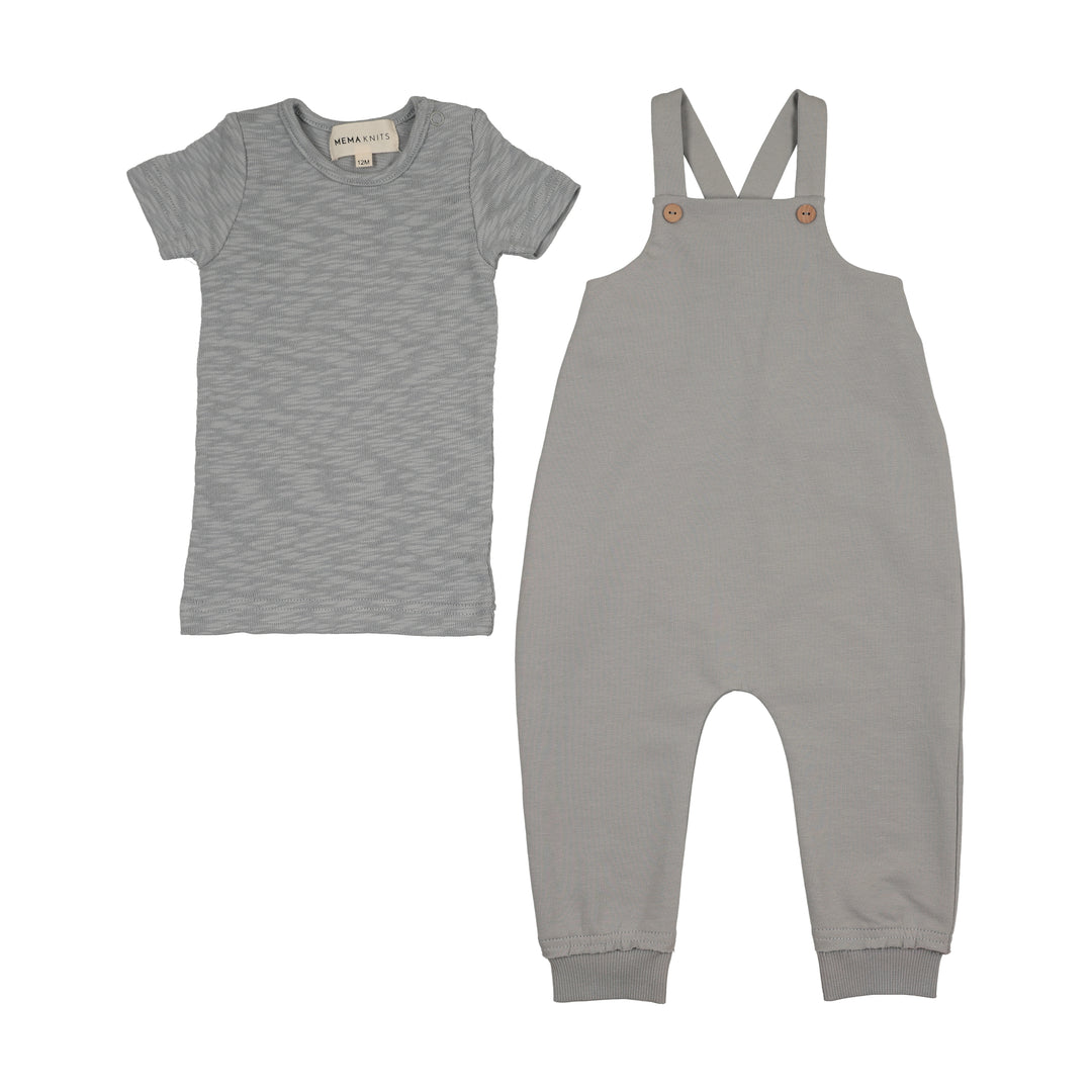 set outfit tee s/s and long romper - dove blue