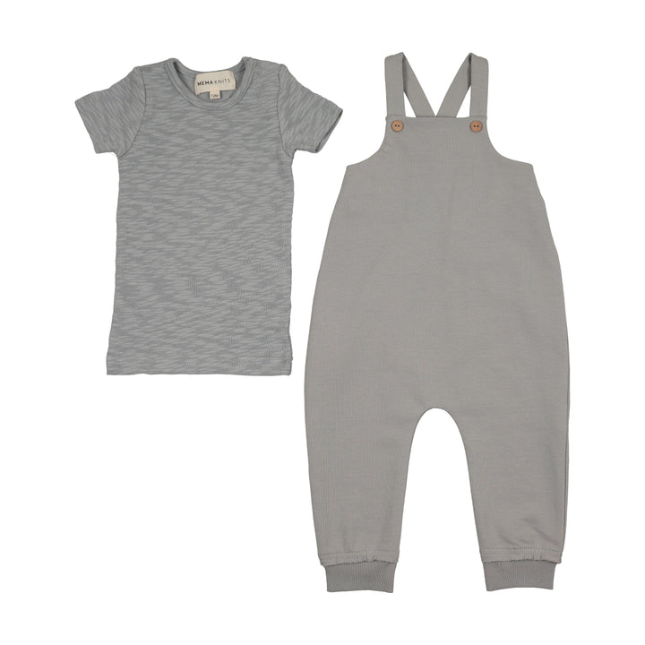 set outfit tee s/s and long romper - dove blue