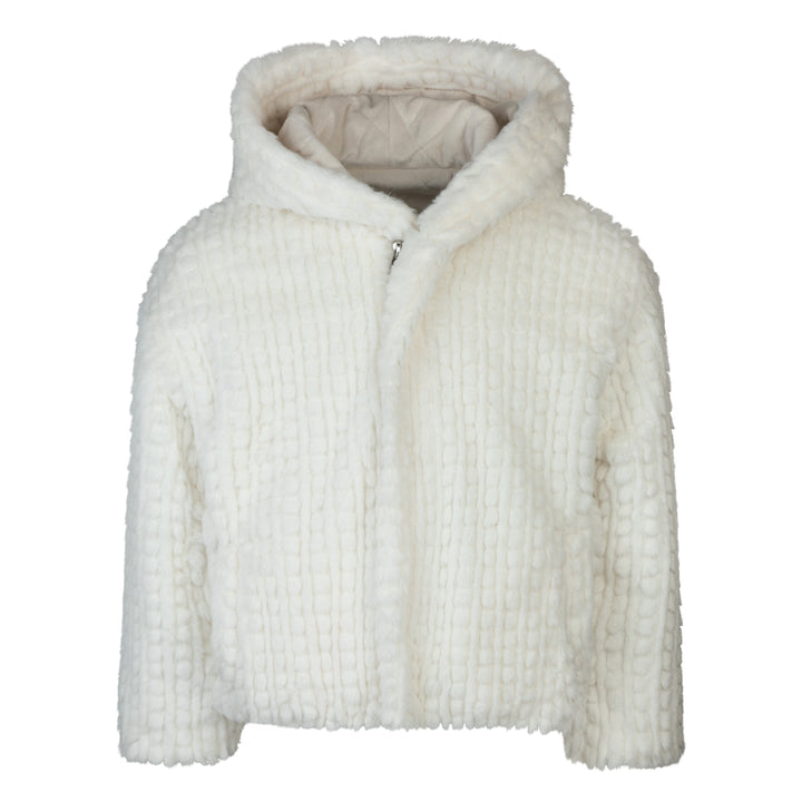 jacket fur bomber style with hood - cream