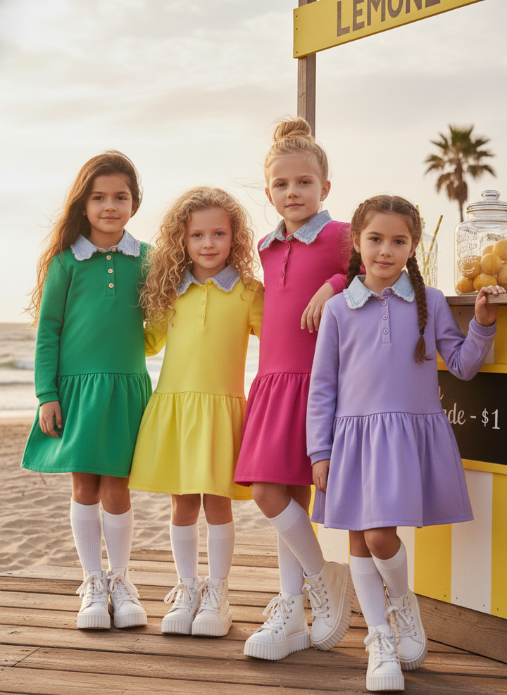 dress low waisted polo with fringe collar - kelly