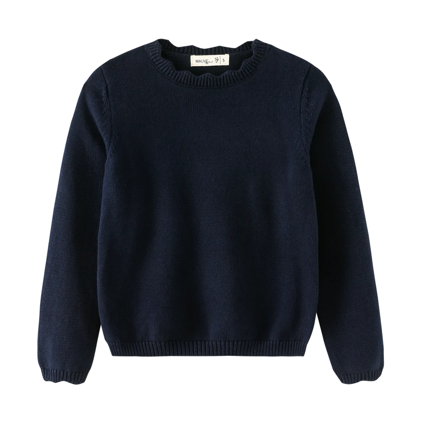 top l/s scalloped sweater - navy