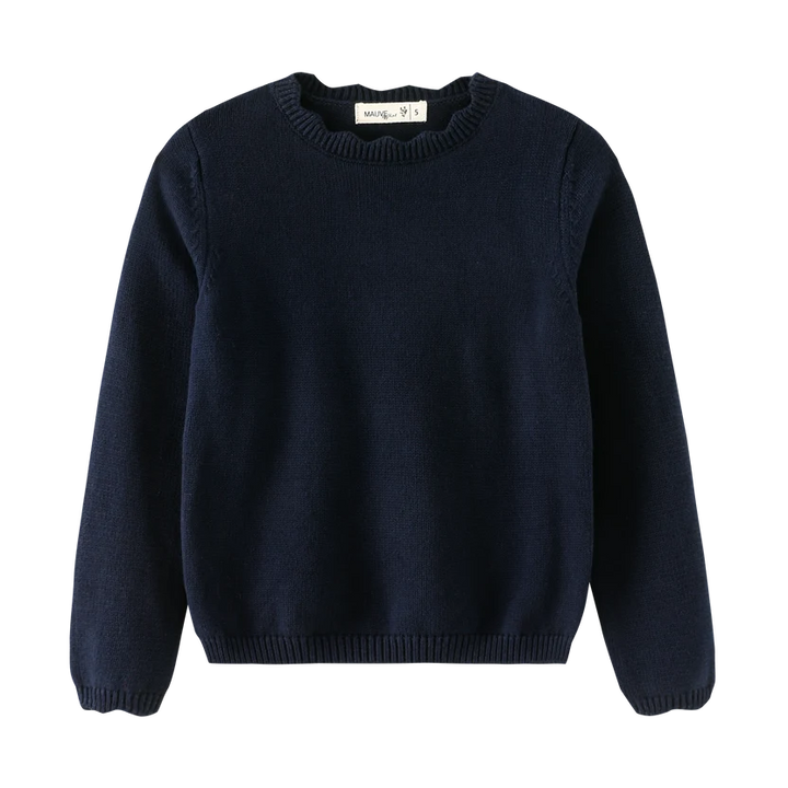 top l/s scalloped sweater - navy