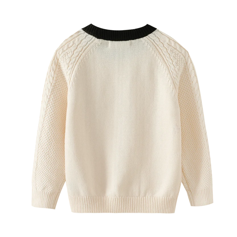top l/s cable knit sweater with contrast edging - cream