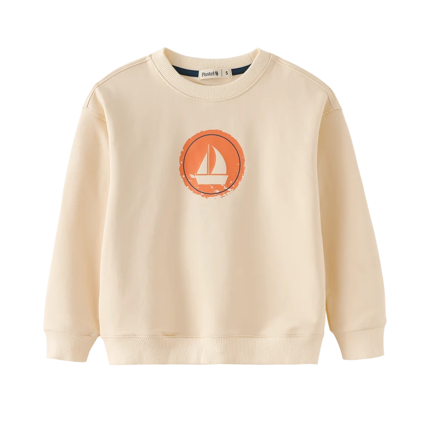 top l/s sail boat icon sweatshirt - cream
