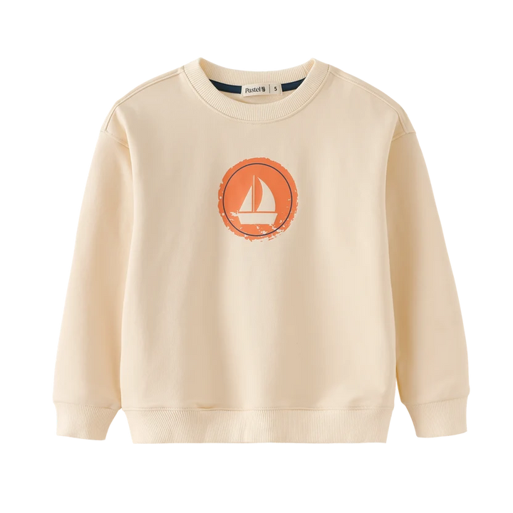 top l/s sail boat icon sweatshirt - cream