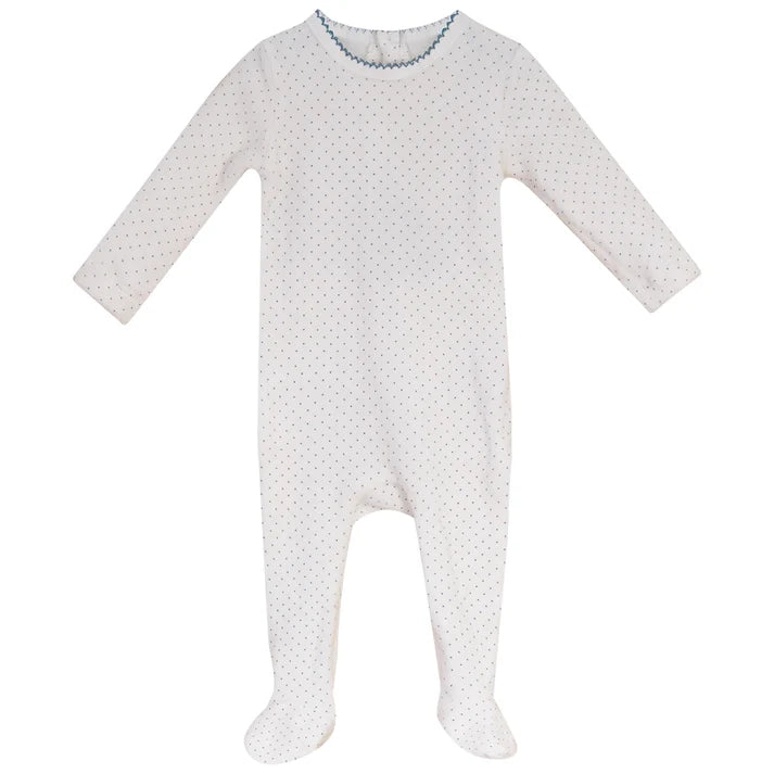 footie velour polka dot - white/blue