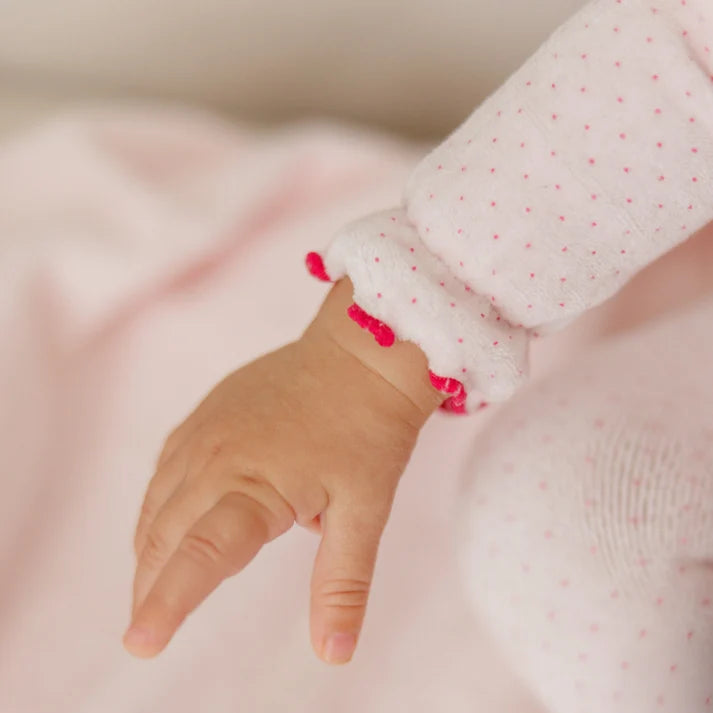 footie velour polka dot - pink