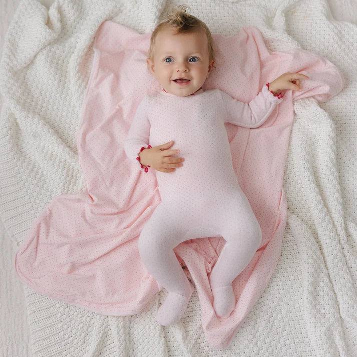 footie velour polka dot - pink