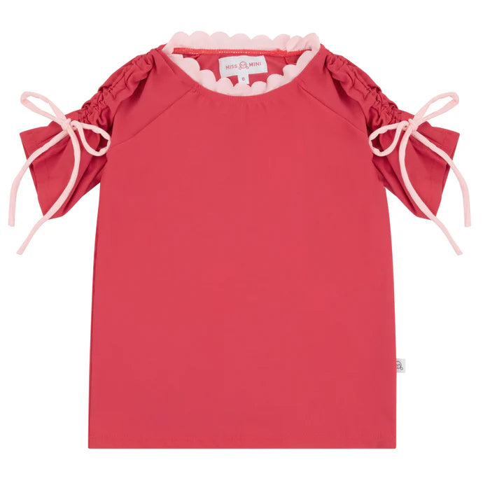 swim tee scalloped detail drawstring - hot pink