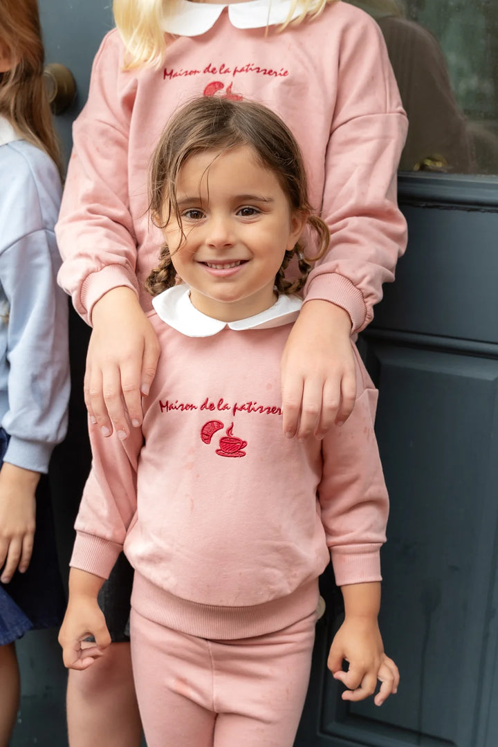 set outfit patisserie collared sweatshirt and leggings - pink