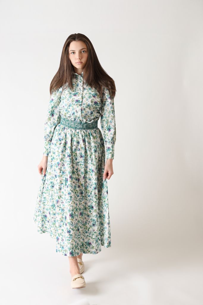 dress back bow flutter print - light blue