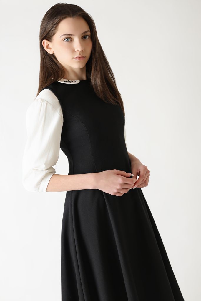 shirt l/s floral embroidered collar - white/black