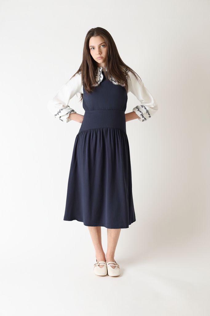 dress poplin round yoke jumper - navy