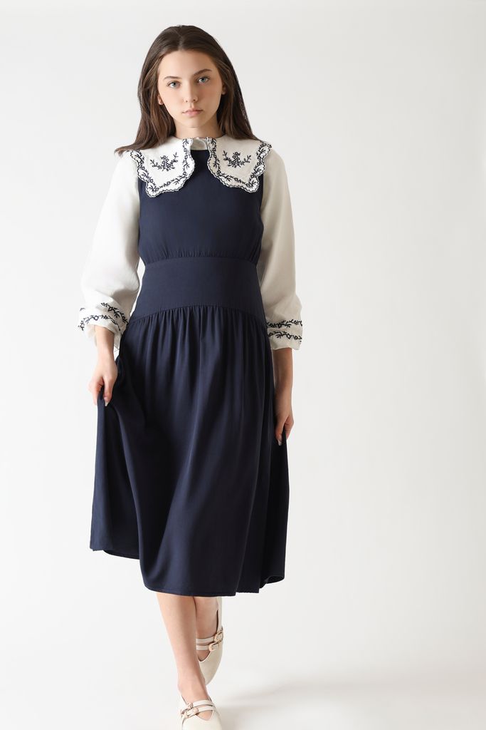 dress poplin round yoke jumper - navy