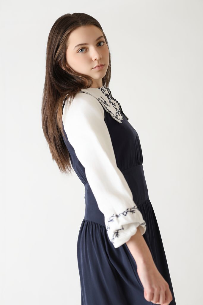 dress poplin round yoke jumper - navy
