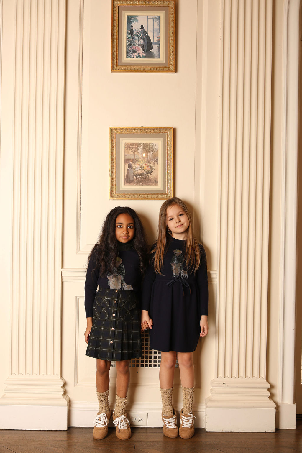 skirt pleated plaid with pockets - navy/green