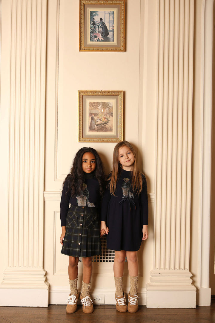 skirt pleated plaid with pockets - navy/green