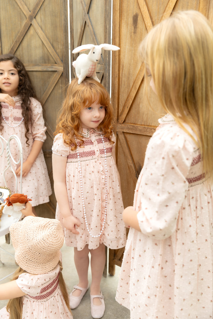 dress smocked floral button down - pink
