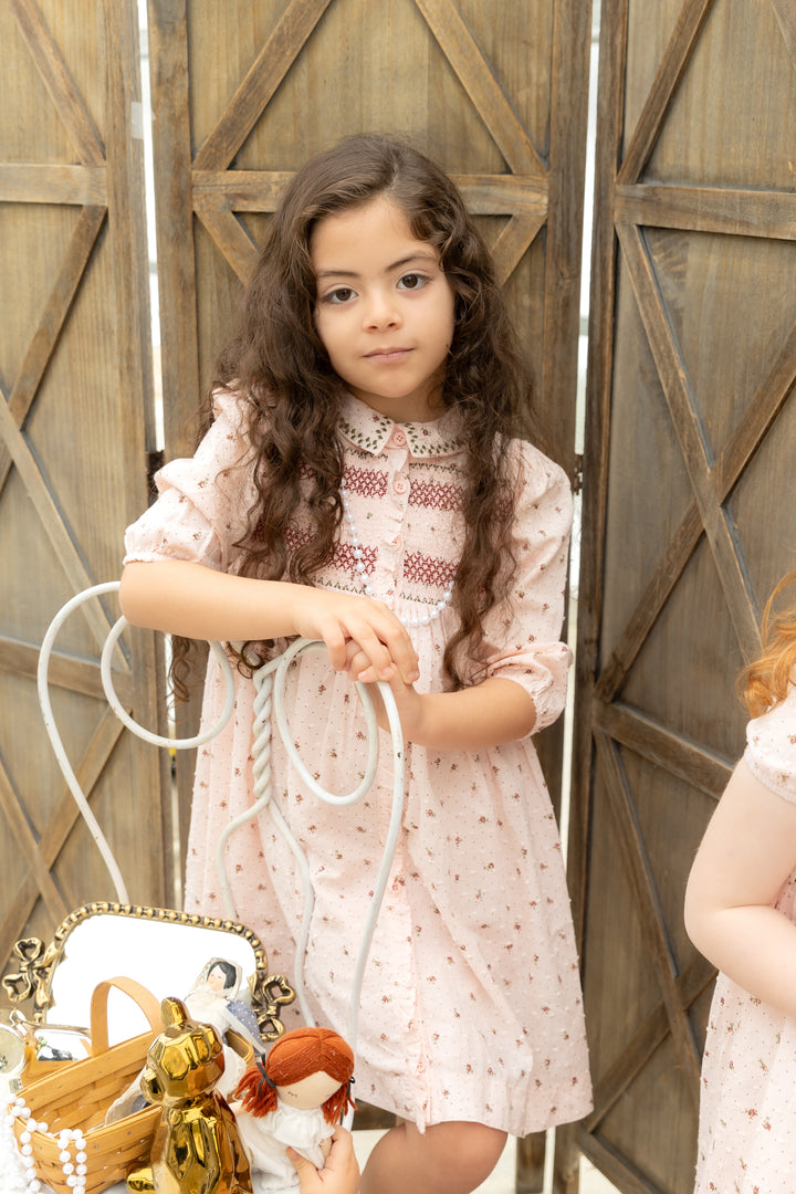 dress smocked floral button down - pink