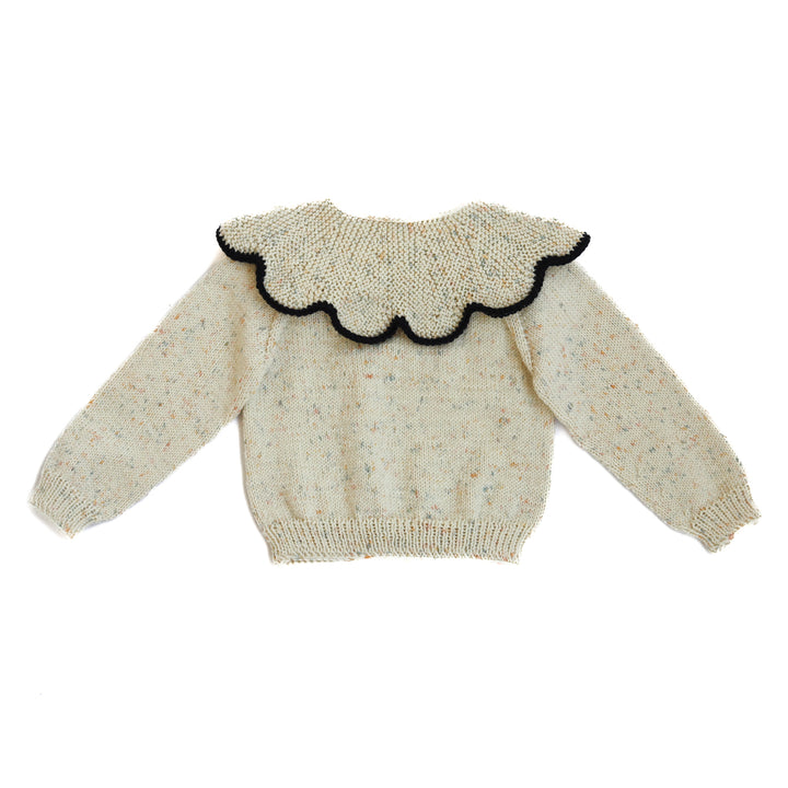 set outfit sweater with crochet scalloped collar and bloomer - ivory