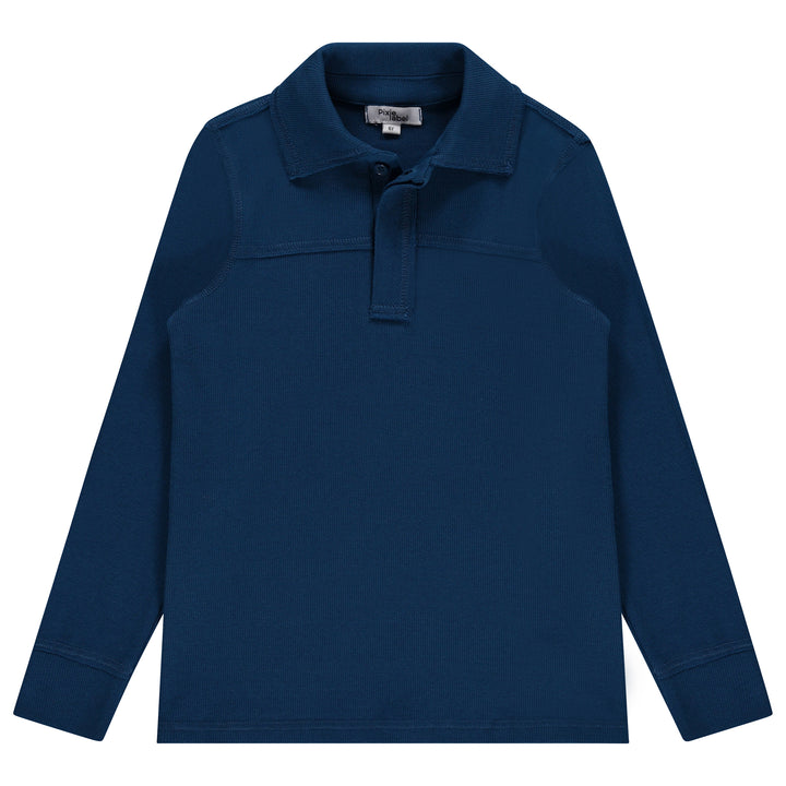 polo l/s flatlock stitch ribbed - deep blue